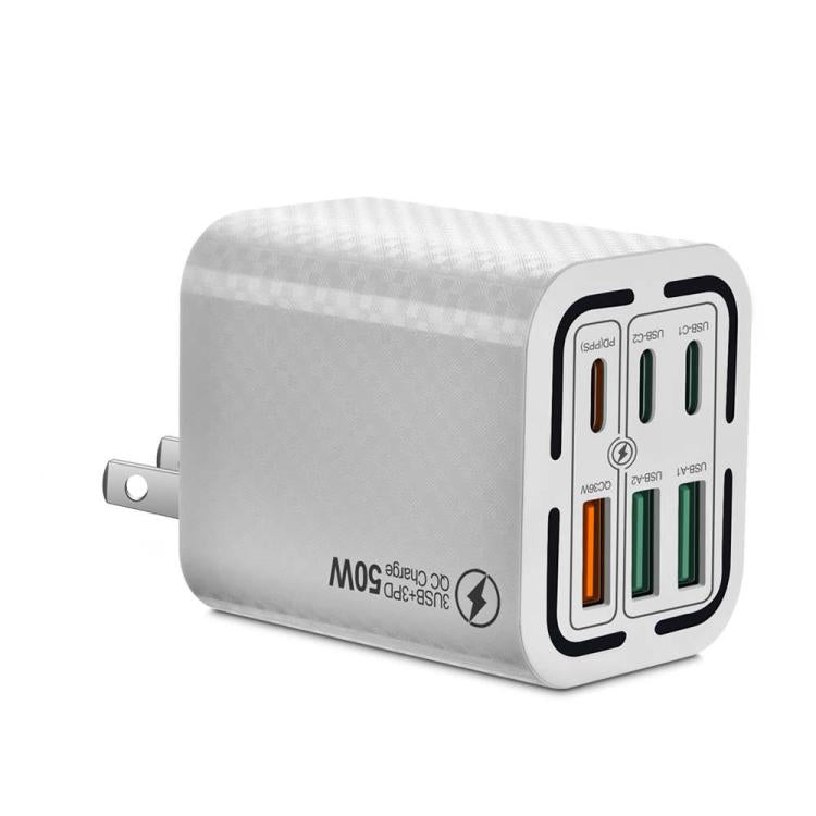 Sạc điện thoại 6 cổng 50W 3 USB + 3 Type-C sạc nhanh, phích cắm EU (Đen), EU (Trắng), EU (Vàng), Mỹ (Đen), Mỹ (Trắng), Mỹ (Vàng), Anh (Đen), Anh (Trắng), Anh (Vàng)
