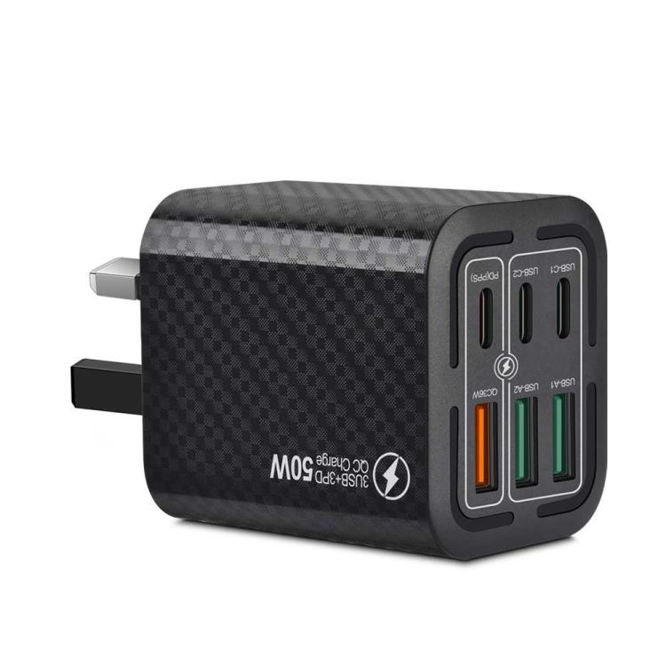 Sạc điện thoại 6 cổng 50W 3 USB + 3 Type-C sạc nhanh, phích cắm EU (Đen), EU (Trắng), EU (Vàng), Mỹ (Đen), Mỹ (Trắng), Mỹ (Vàng), Anh (Đen), Anh (Trắng), Anh (Vàng)