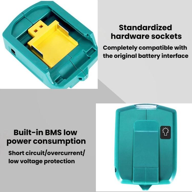 Bộ chuyển đổi pin lithium Makita 14.4V/18V có đèn LED, USB đôi + DC