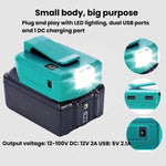 Bộ chuyển đổi pin lithium Makita 14.4V/18V có đèn LED, USB đôi + DC