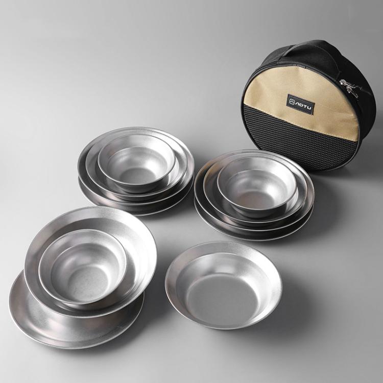 Outdoor Stainless Steel Dinner Plate Set Camping Portable BBQ Plate, With Storage Bag, AOTU AT6438-1 4pcs /Set, AOTU AT6438-1 8pcs /Set, AOTU AT6438-1 12pcs /Set, AOTU AT6438-1 16pcs /Set