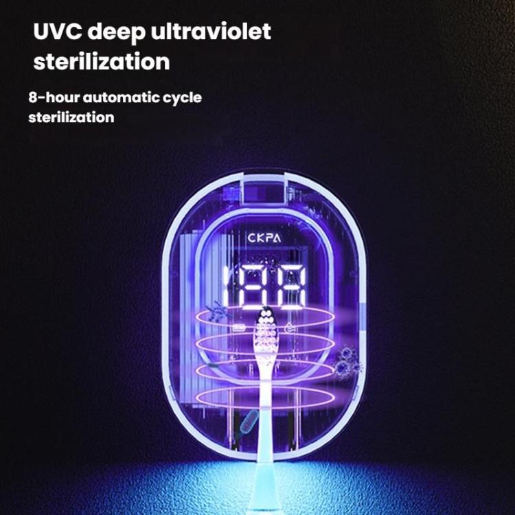 CKPA Máy tiệt trùng bàn chải đánh răng UV có thể sạc lại và giá đỡ với màn hình thông minh, gắn dán không khoan cho bàn chải đánh răng điện
