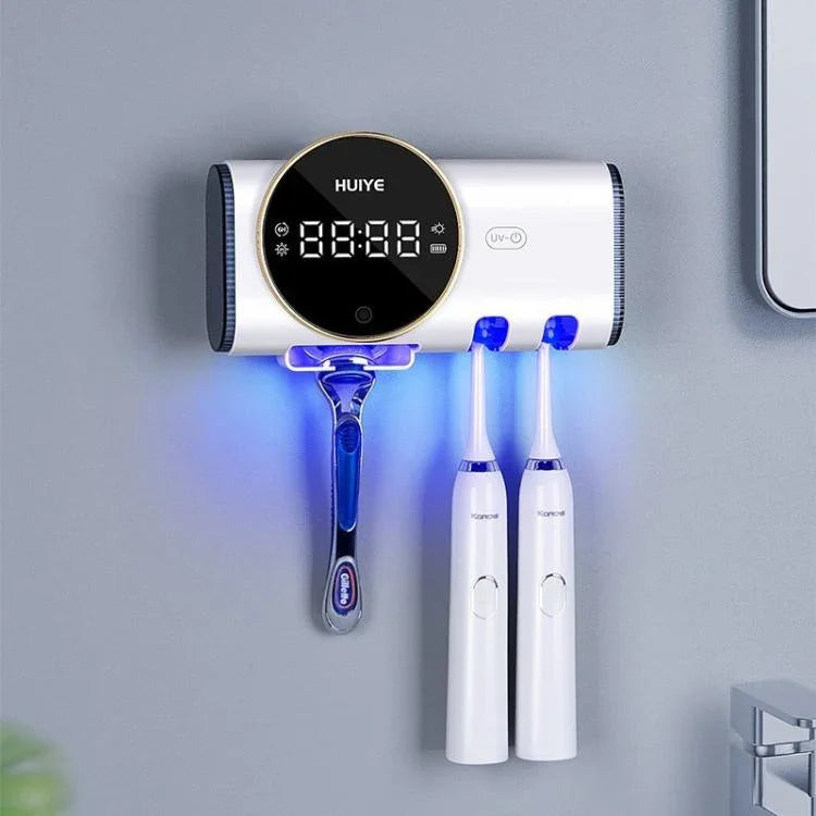 HUIYE Hộp tiệt trùng và sấy bàn chải đánh răng và dao cạo UV với màn hình LCD, treo tường không khoan, máy tiệt trùng bàn chải điện