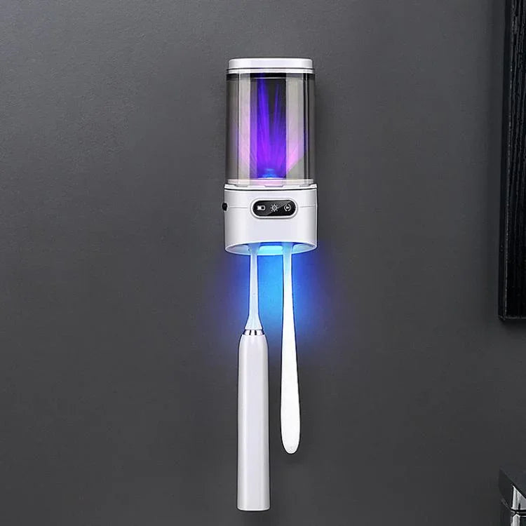 Máy tiệt trùng bàn chải đánh răng và cốc UV sạc lại được, lắp đặt treo tường không khoan cho người dùng đơn