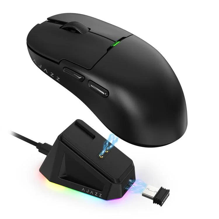 Chuột chơi game chế độ kép có dây/2.4G Ajazz PAW3395 Chip, AJ159P có dock sạc màu đen, AJ159P có dock sạc màu trắng, AJ159 màu trắng
