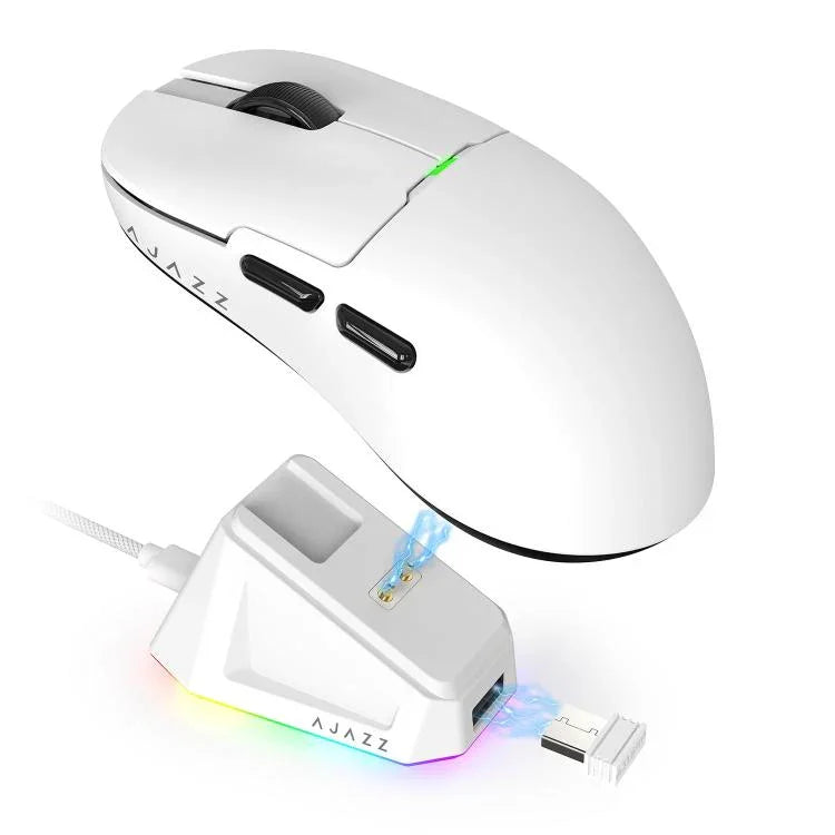 Chuột chơi game chế độ kép có dây/2.4G Ajazz PAW3395 Chip, AJ159P có dock sạc màu đen, AJ159P có dock sạc màu trắng, AJ159 màu trắng