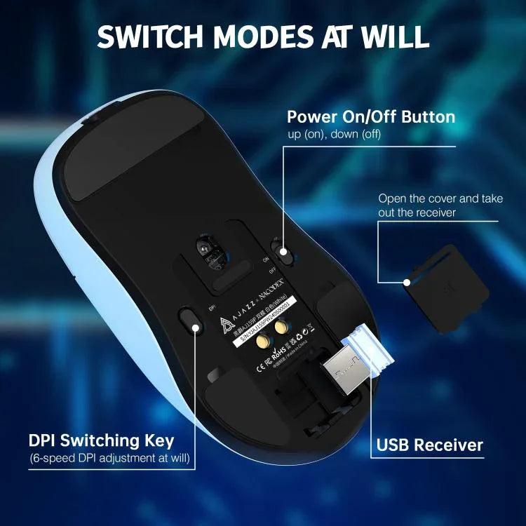 Chuột chơi game chế độ kép có dây/2.4G Ajazz PAW3395 Chip, AJ159P có dock sạc màu đen, AJ159P có dock sạc màu trắng, AJ159 màu trắng