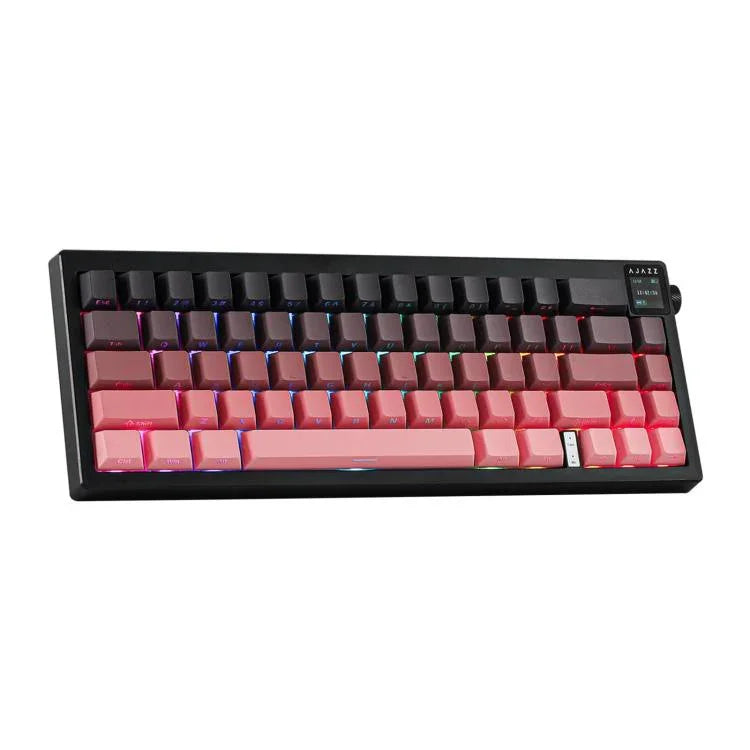 Bàn phím cơ không dây Ajazz AK650 ba chế độ với núm điều khiển màn hình, đèn RGB, công tắc Flying Fish tím trắng xanh, công tắc Dream tím trắng xanh, công tắc Dream đen xám vàng, công tắc Dream khắc bên cạnh chuyển sắc Blackberry