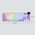 Bàn phím cơ không dây Ajazz AK650 ba chế độ với núm điều khiển màn hình, đèn RGB, công tắc Flying Fish tím trắng xanh, công tắc Dream tím trắng xanh, công tắc Dream đen xám vàng, công tắc Dream khắc bên cạnh chuyển sắc Blackberry