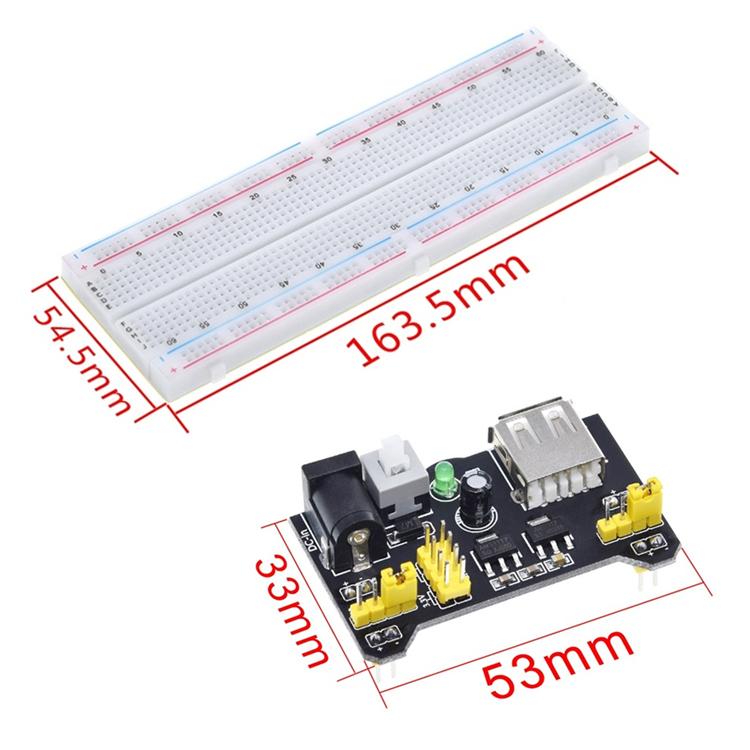 MB-102 Bảng mạch 830 lỗ + Mô-đun nguồn + 65 dây Breadboard