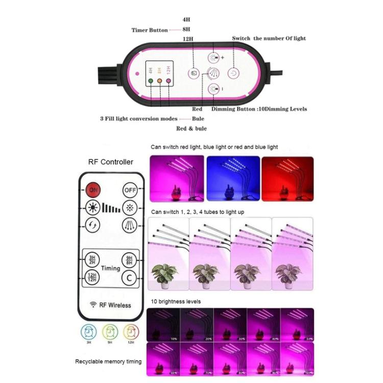 Đèn trồng cây kẹp bàn phổ quang đầy đủ với điều khiển từ xa, 2 đầu, 3 đầu, 4 đầu
