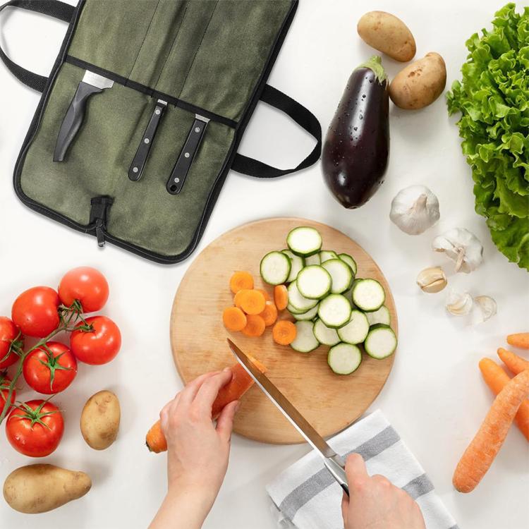 Túi đựng dao cắm trại tiện lợi cầm tay, 4 ngăn (Xanh lính)