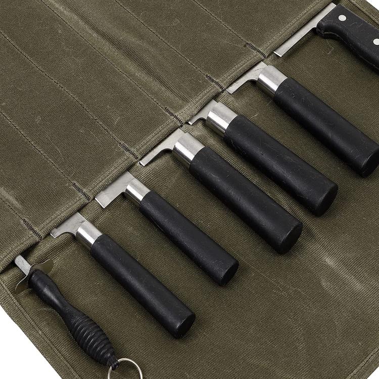 Túi đựng dao vải sáp ướt tổ chức dã ngoại di động, 7 ngăn (Xanh lính), 7 ngăn (Kaki)