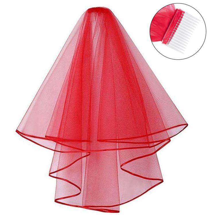 Phụ kiện tóc mạng che cô dâu lớp đôi bằng vải tuyn, lược nhựa đỏ, lược nhựa đen, lược nhựa trắng, lược sắt đỏ, lược sắt đen, lược sắt trắng