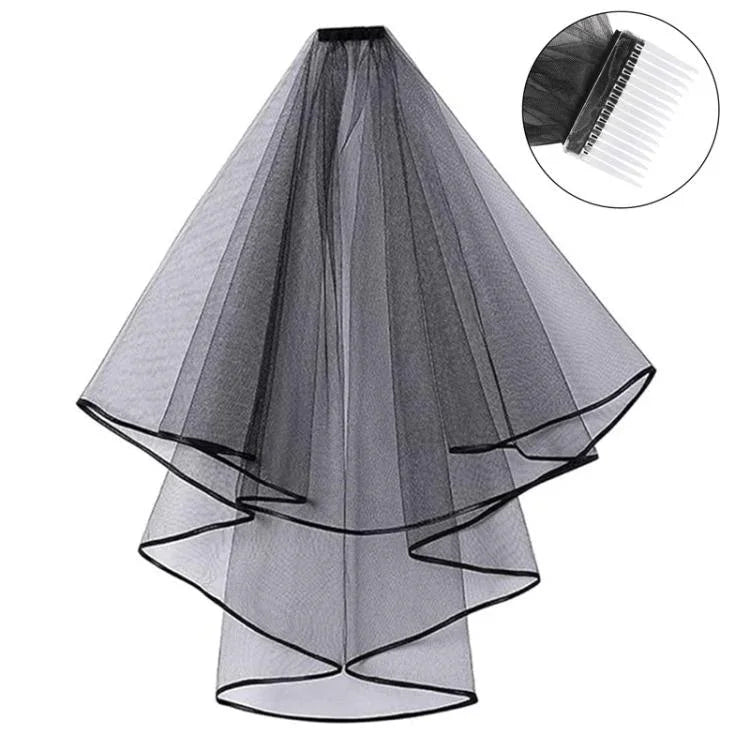 Phụ kiện tóc mạng che cô dâu lớp đôi bằng vải tuyn, lược nhựa đỏ, lược nhựa đen, lược nhựa trắng, lược sắt đỏ, lược sắt đen, lược sắt trắng