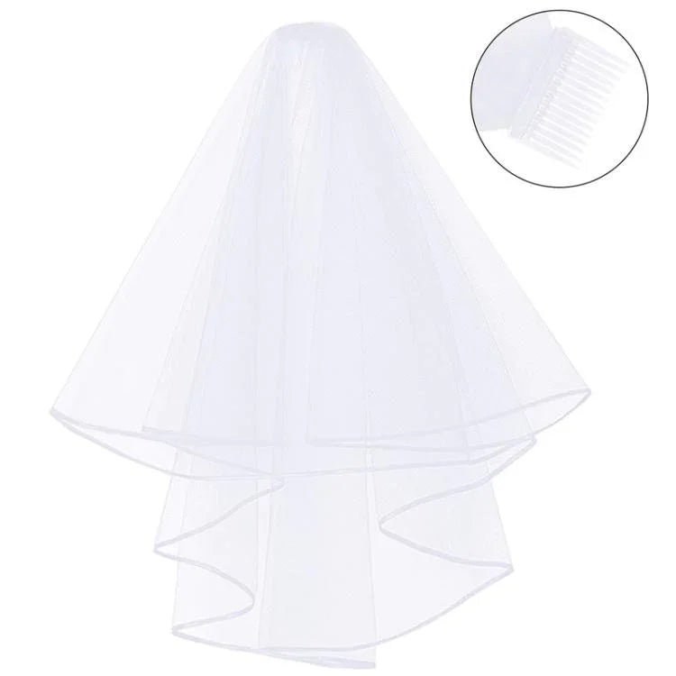 Phụ kiện tóc mạng che cô dâu lớp đôi bằng vải tuyn, lược nhựa đỏ, lược nhựa đen, lược nhựa trắng, lược sắt đỏ, lược sắt đen, lược sắt trắng