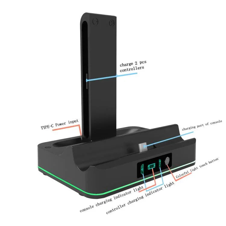 Đế sạc LED RGB KJH cho Nintendo Switch 2 và tay cầm Joy-Con, trạm sạc nhanh