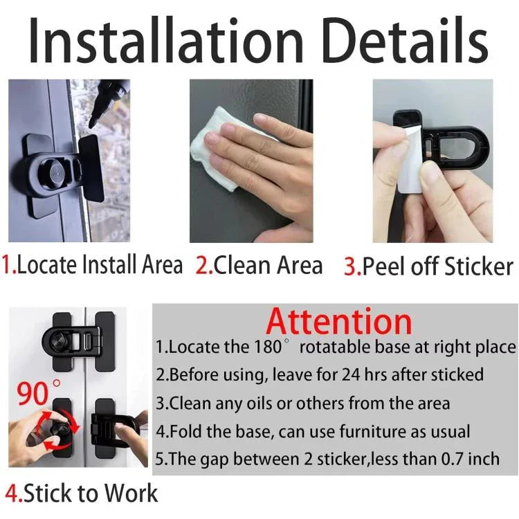 Bộ 2 khóa tủ lạnh chống trẻ em không cần khoan, khóa an toàn chống kẹp cho bé
