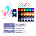 Đèn âm trần LED điều chỉnh độ sáng RGB+CW+WW tương thích với Tuya Zigbee, 7W 3.5 inch, 10W 4 inch, 15W inch