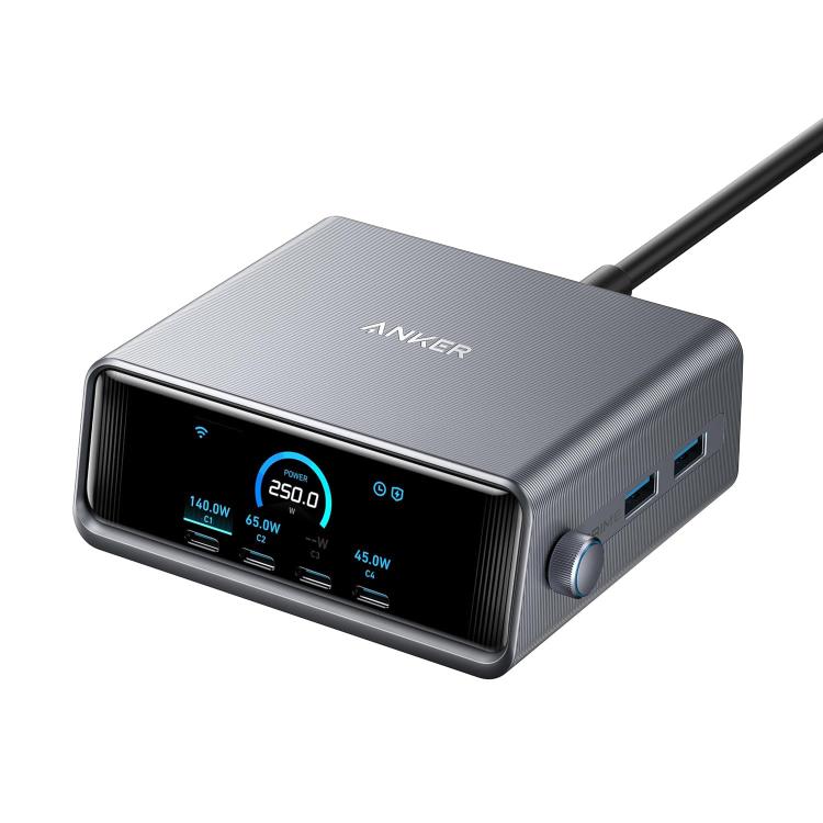 Trạm sạc thông minh để bàn 250W Gallium Nitride ANKER Prime 4 Type-C + 2 USB 6 cổng, phích cắm Mỹ, A2345