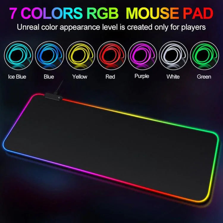 Miếng lót chuột bàn phím LED phát sáng Micro-USB với đèn RGB nhiều màu, viền khóa dày, kích thước 250x350x3mm, 250x350x4mm, 300x800x3mm, 300x800x4mm, 400x900x3mm, 400x900x4mm