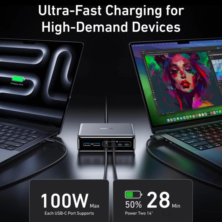 Đế sạc để bàn 200W Gallium Nitride Prime 4 Type-C + 2 USB 6 cổng, phích cắm Mỹ, A2683
