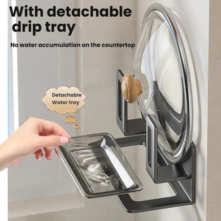 Giá đựng nắp nồi treo tường & giá đỡ thớt không khoan, lưu trữ nhà bếp có khay hứng nước tháo rời
