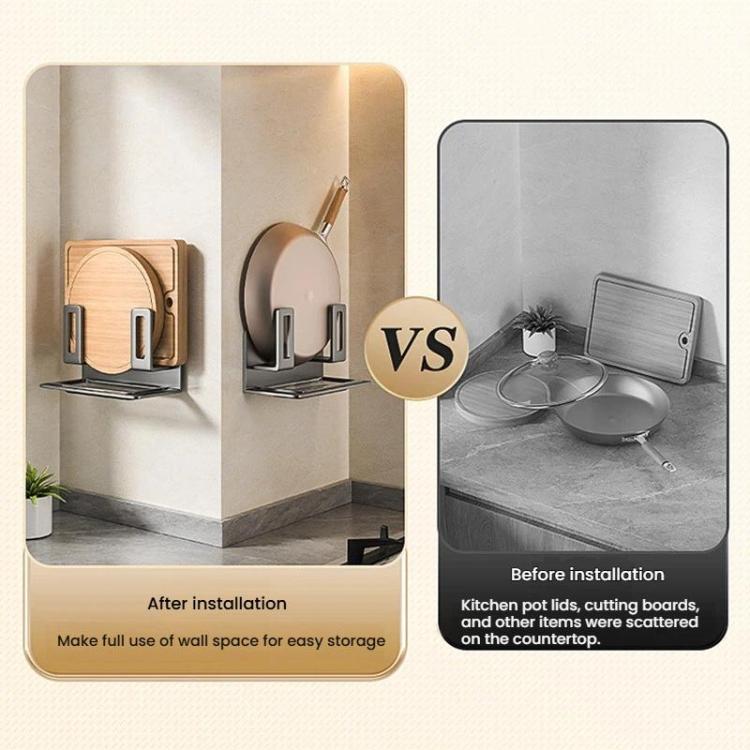 Giá đựng nắp nồi treo tường & giá đỡ thớt không khoan, lưu trữ nhà bếp có khay hứng nước tháo rời