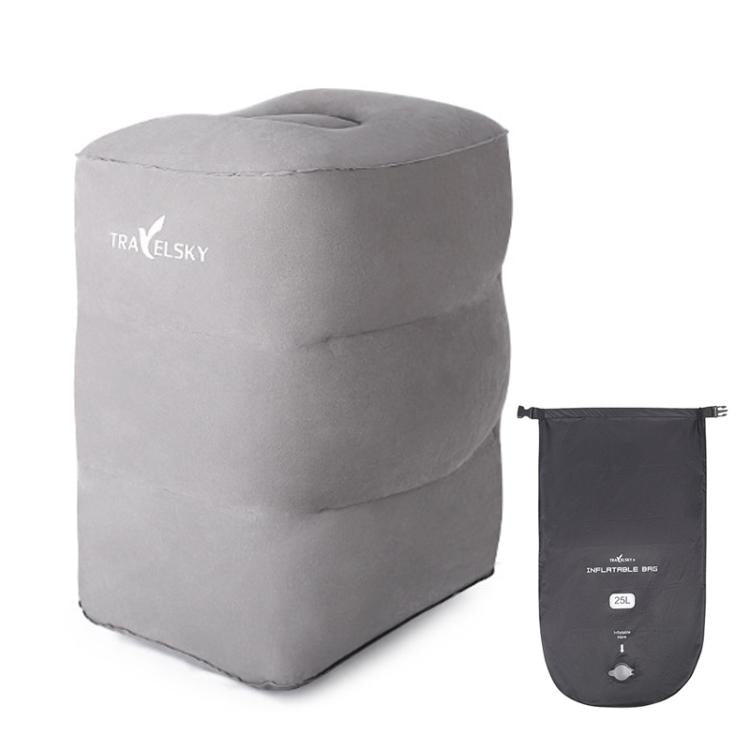 TRAELSKY ghế đôn bơm hơi PVC phủ nhung, ghế để chân máy bay, tàu, ô tô, ghế nghỉ văn phòng có túi bơm hơi, 2 lớp, 3 lớp, van đôi điều chỉnh độ cao