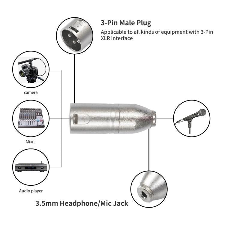 Vỏ kim loại cáp chuyển đổi âm thanh 3.5mm cái 1/8 TRS sang Carnott đực XLR đực