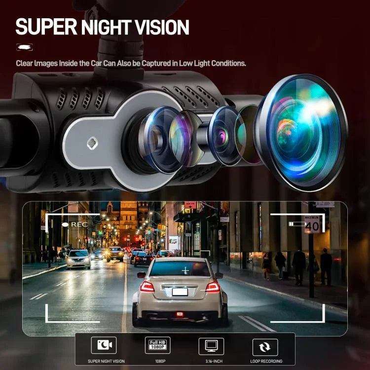 Camera hành trình ô tô 3 inch 1080P với bốn ống kính, camera trong xe 480P trái phải sau, L5972