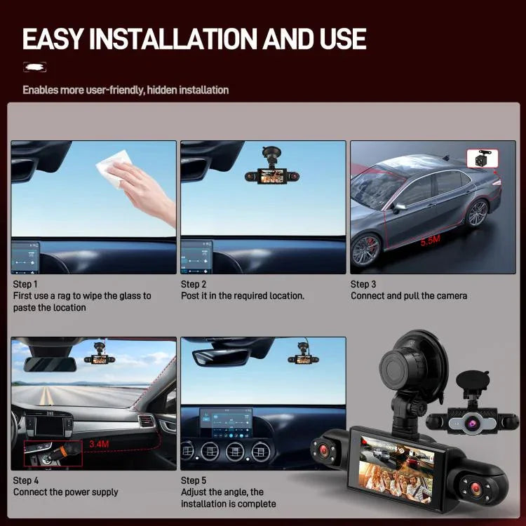Camera hành trình ô tô 3 inch 1080P với bốn ống kính, camera trong xe 480P trái phải sau, L5972