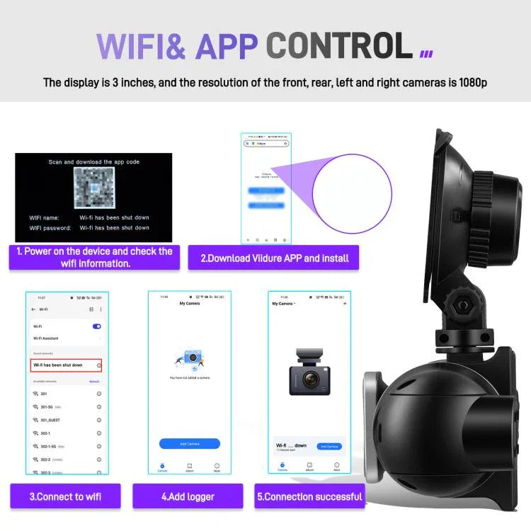 Camera DVR ô tô 3 inch 2K WiFi ghi hình bốn kênh, máy ghi hình ô tô HD với cảm biến trọng lực 1080P, L5942