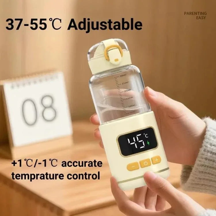 Máy hâm sữa di động không dây 450ml 15000mAh, cốc hâm nóng sạc lại được 37-55 độ, thép không gỉ, thủy tinh
