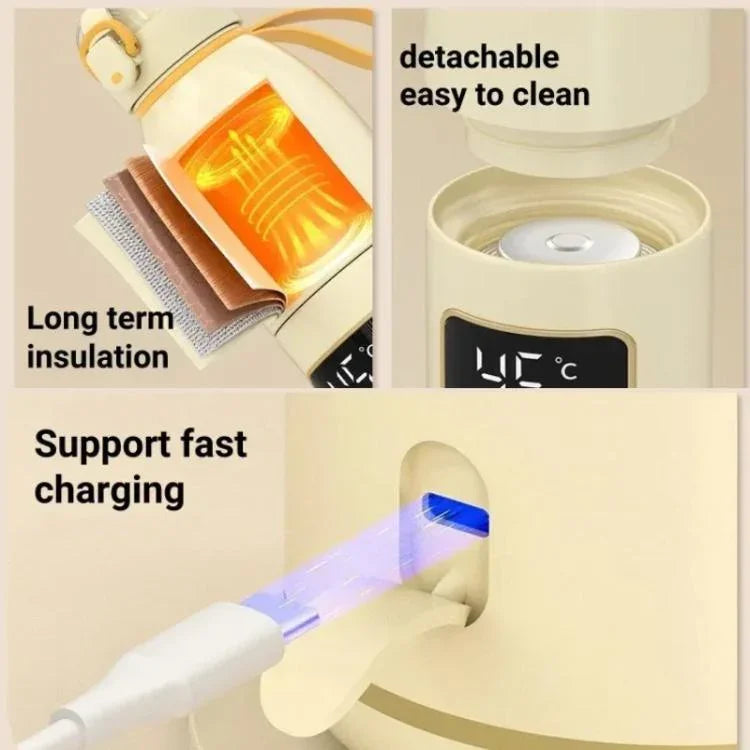 Máy hâm sữa di động không dây 450ml 15000mAh, cốc hâm nóng sạc lại được 37-55 độ, thép không gỉ, thủy tinh