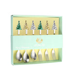 Bộ 6 món dụng cụ cây thông Noel bằng thép không gỉ gồm thìa cà phê, nĩa tráng miệng kèm hộp quà