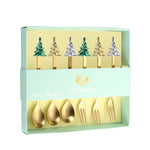 Bộ 6 món dụng cụ cây thông Noel bằng thép không gỉ gồm thìa cà phê, nĩa tráng miệng kèm hộp quà