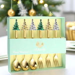 Bộ 6 món dụng cụ cây thông Noel bằng thép không gỉ gồm thìa cà phê, nĩa tráng miệng kèm hộp quà