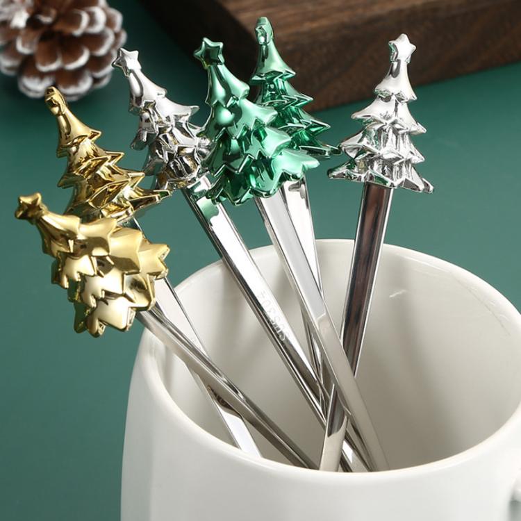 Bộ 6 món dụng cụ cây thông Noel bằng thép không gỉ gồm thìa cà phê, nĩa tráng miệng kèm hộp quà