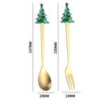 Bộ 6 món dụng cụ cây thông Noel bằng thép không gỉ gồm thìa cà phê, nĩa tráng miệng kèm hộp quà
