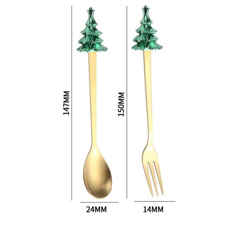 Bộ 6 món dụng cụ cây thông Noel bằng thép không gỉ gồm thìa cà phê, nĩa tráng miệng kèm hộp quà