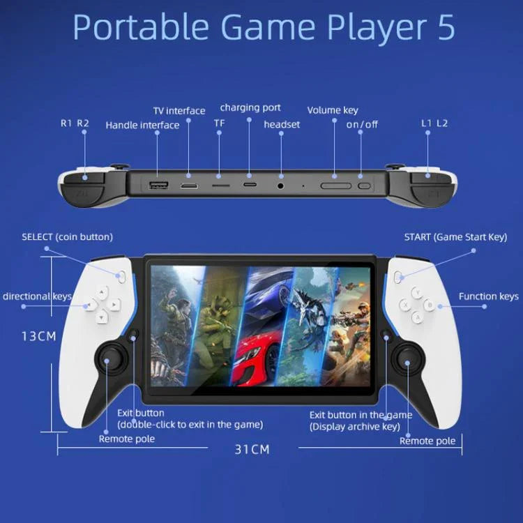 Máy chơi game cầm tay mã nguồn mở 7.0 inch với các trận chiến arcade độ phân giải cao, P5 trắng, P5 đen, P5 xanh đỏ, Phiên bản đôi P5 trắng, Phiên bản đôi P5 đen, Phiên bản đôi P5 xanh đỏ