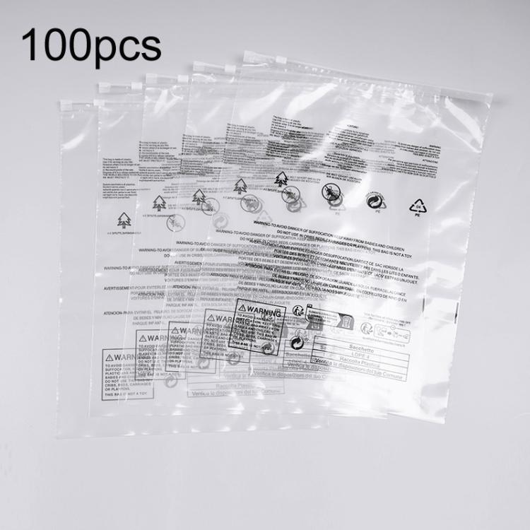 100 túi khóa kéo nhãn cảnh báo đựng quần áo, tất, kích thước mờ mịn 15 x 20cm, 17 x 25cm, 20 x 25cm, 20 x 30cm, 25 x 25cm, 25 x 30cm, 25 x 35cm, 27 x 35cm