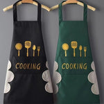 Tạp dề chống thấm nước và dầu mỡ in hình dĩa & dao, unisex, có thể điều chỉnh, áo khoác nấu ăn