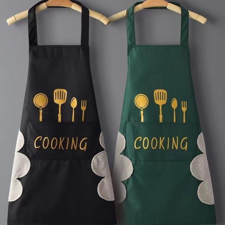 Tạp dề chống thấm nước và dầu mỡ in hình dĩa & dao, unisex, có thể điều chỉnh, áo khoác nấu ăn