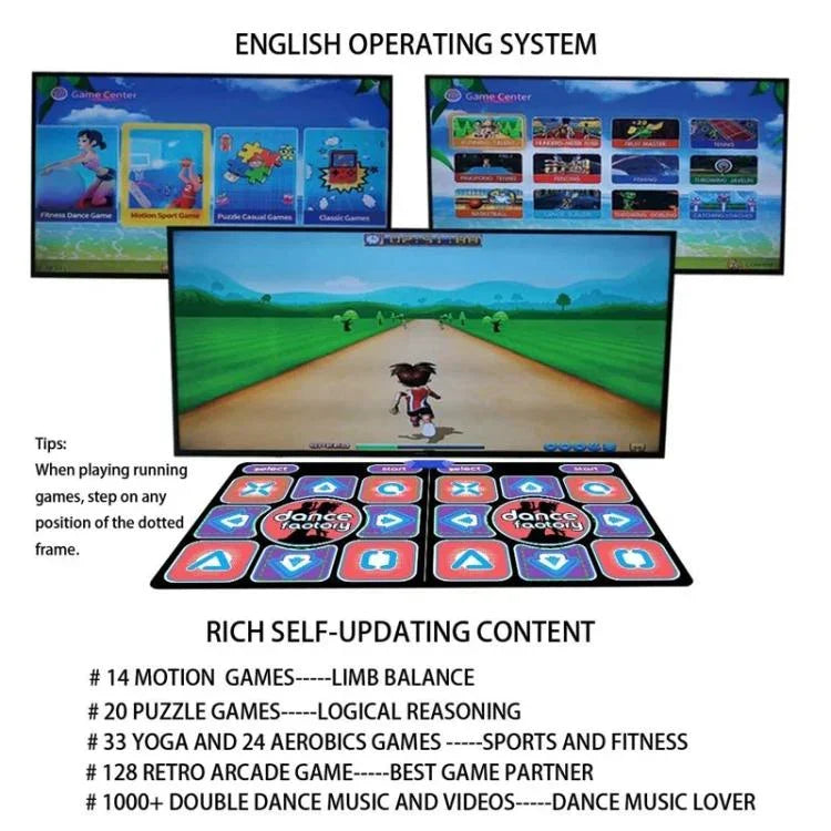 Thảm nhảy cảm ứng chuyển động AR cho TV & PC, Bàn chơi thể dục không dây hai người với HDMI & thẻ nhớ 16GB, kiểu đôi, kiểu nhung
