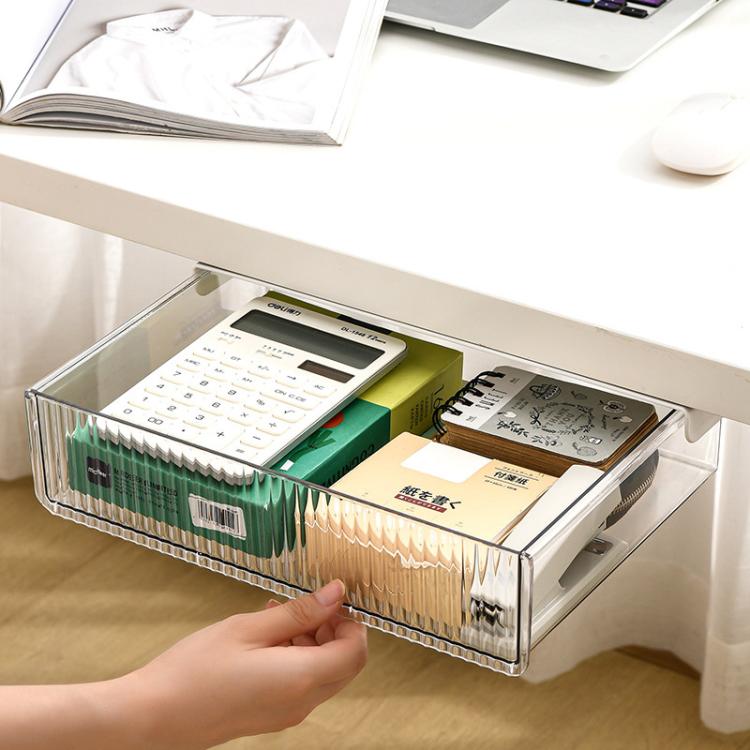 Hộp đựng ngăn kéo ẩn dưới bàn, hộp lưu trữ vô hình cho văn phòng phẩm và đồ dùng văn phòng, màu trong suốt trung bình, trong suốt đen trung bình, trong suốt lớn, trong suốt đen lớn, XL trong suốt