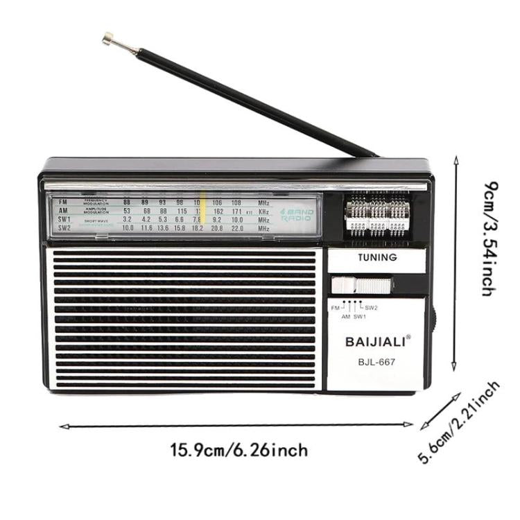 Đài đa băng tần FM AM SW di động BAIJIALI BJL-667 với núm điều chỉnh độc lập, BAIJIALI BJL-667