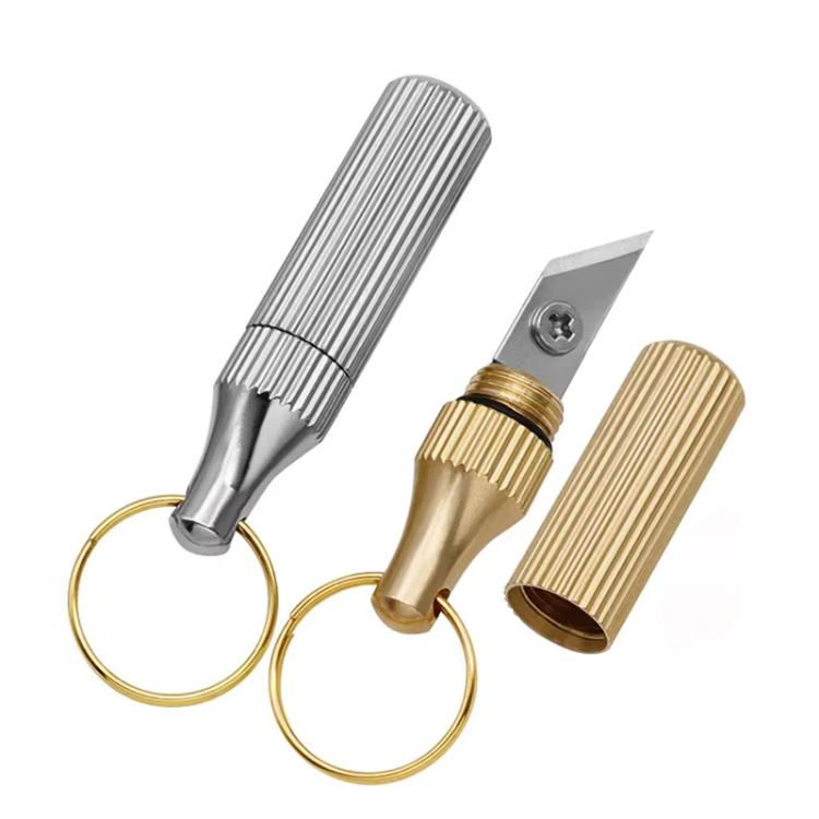 Bộ 2 dao khắc viên nang mini móc khóa đồng thau nhỏ, màu vàng + bạc