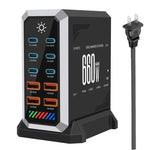 Bộ sạc đa cổng 6 Type-C + 4 USB công suất cao 660W Gallium Nitride để bàn, phích cắm US, UK, EU, AU